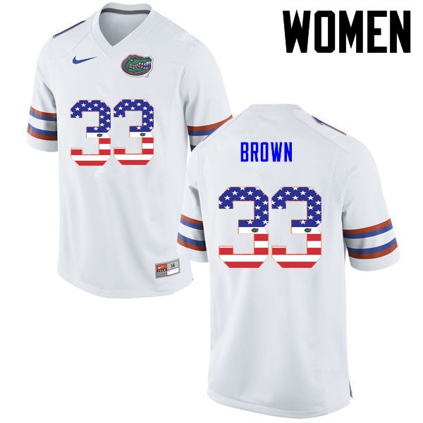 Florida Gators Women #33 Mack Brown College Football USA Flag Fashion White